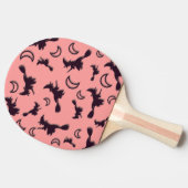 飛んでいるハロウィーンの夜3Dで半月の間の魔女 卓球ラケット (横)