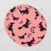 飛んでいるハロウィーンの夜3Dで半月の間の魔女 招待状 (正面/裏面)