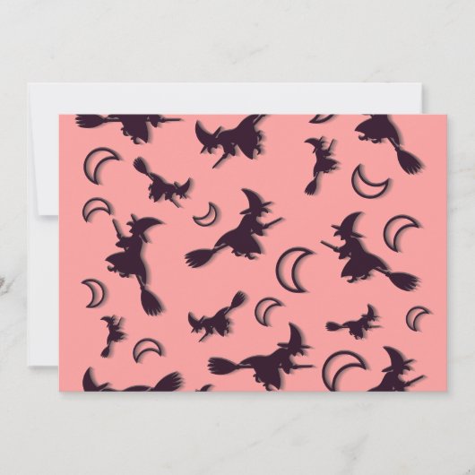 飛んでいるハロウィーンの夜3Dで半月の間の魔女 招待状 (正面)