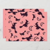 飛んでいるハロウィーンの夜3Dで半月の間の魔女 招待状 (正面/裏面)