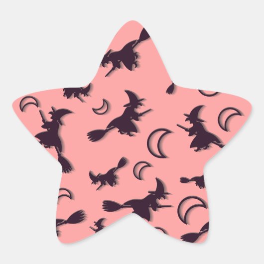 飛んでいるハロウィーンの夜3Dで半月の間の魔女 星シール (正面)