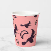 飛んでいるハロウィーンの夜3Dで半月の間の魔女 紙コップ (裏面)