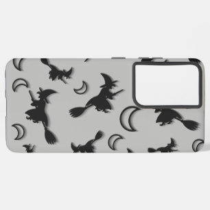 飛んでいるハロウィーンの夜3Dで半月の間の魔女 SAMSUNG GALAXY S21+ケース