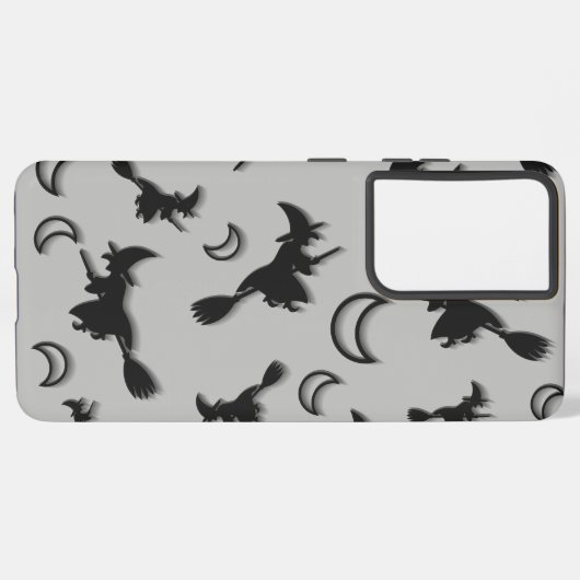 飛んでいるハロウィーンの夜3Dで半月の間の魔女 SAMSUNG GALAXYケース (裏面横)