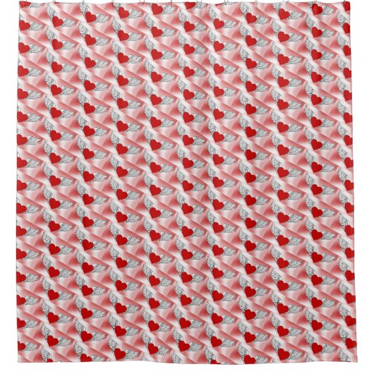 飛んでいるハートを分離 シャワーカーテン (正面)