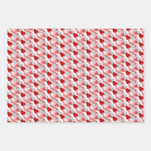 飛んでいるハートを分離 ラッピングペーパーシート (正面)