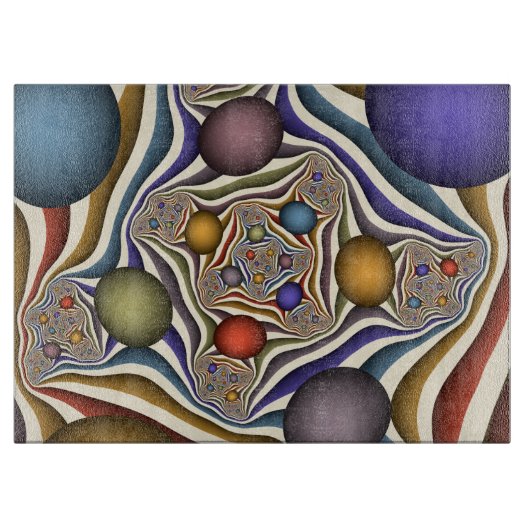 飛んでいる上へカラフルモダン、抽象芸術フラクタル カッティングボード (正面)