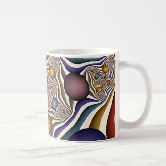 飛んでいる上へカラフルモダン、抽象芸術フラクタル コーヒーマグカップ (右)