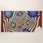 飛んでいる上へカラフルモダン、抽象芸術フラクタル ビーチタオル (正面)