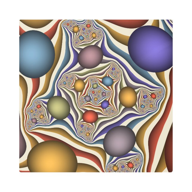 飛んでいる上へカラフルモダン、抽象芸術フラクタル メタルプリント (正面)