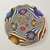 飛んでいる上へカラフルモダン、抽象芸術フラクタル ラウンドクッション (裏面)