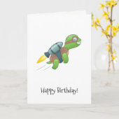 飛んでいる亀にジェットパック誕生日 カード (黄色い花)