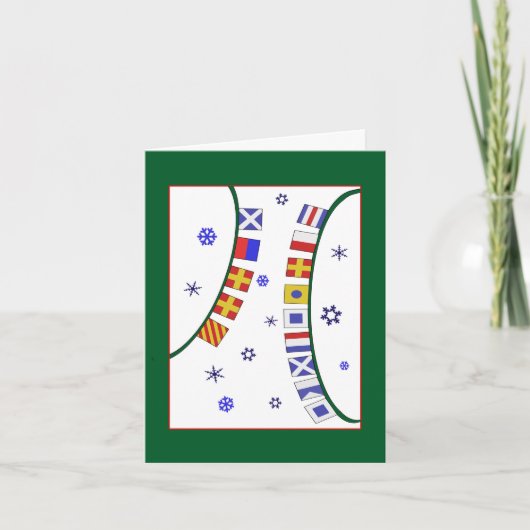 飛んでいる信号フラグ航海のメリークリスマスカード シーズンカード (正面)