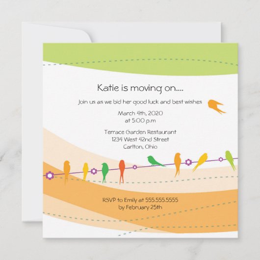 飛んでいる別遠くに告パーティの招待状 招待状 (正面)