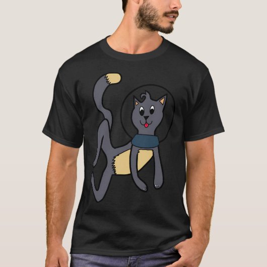 飛んでいる宇宙飛行士の中の猫 Tシャツ (正面)