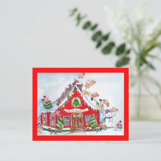 飛んでいる家を飾クリスマスの後釜に使う シーズンポストカード (スタンド正面)