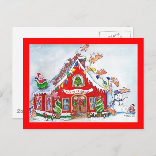 飛んでいる家を飾クリスマスの後釜に使う シーズンポストカード (正面/裏面)