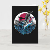 飛んでいる日本の鶴日本のデザイン カード (黄色い花)