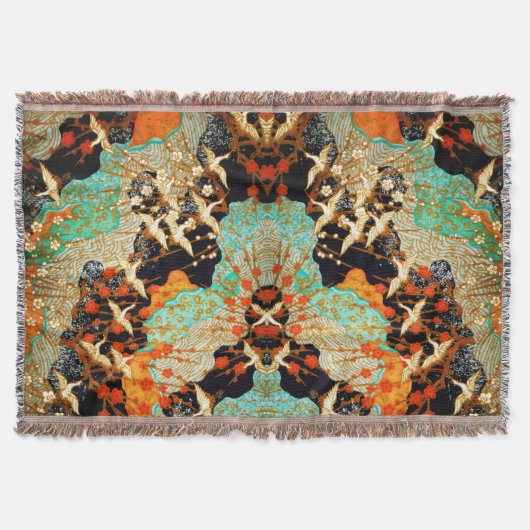 飛んでいる春の花フローラ付ク日本のレーン スローブランケット (正面)