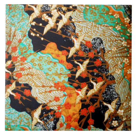 飛んでいる春の花フローラ付ク日本のレーン タイル (正面)