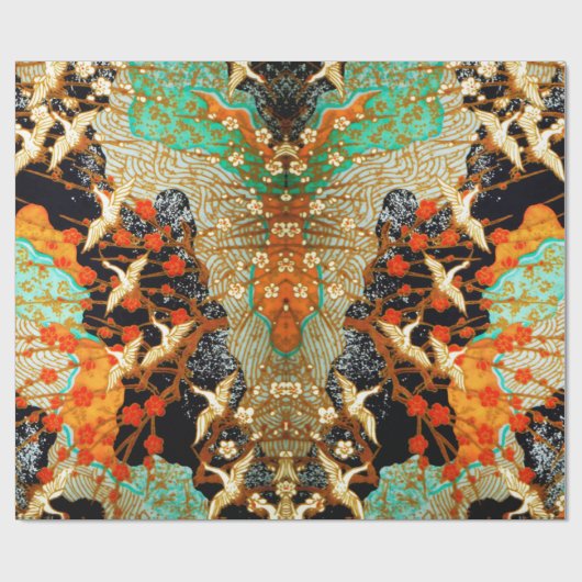 飛んでいる春の花フローラ付ク日本のレーン ラッピングペーパー (フラット)