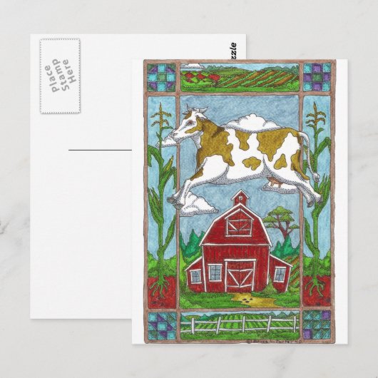 飛んでいる牛 ポストカード (正面/裏面)