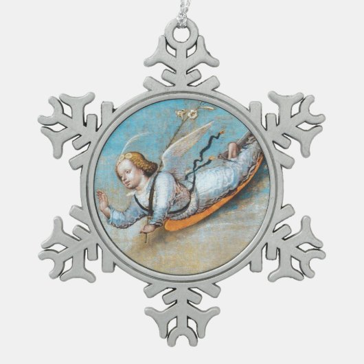 飛んでいる福音天使 スノーフレークピューターオーナメント (正面)