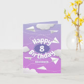 飛んでいる紙ガーリー飛行機 カード (黄色い花)