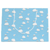 飛んでいる紙飛行機パフィー雲任意の色 ラージペーパーバッグ (正面)