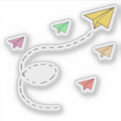 飛んでいる紙飛行機 シール (正面)