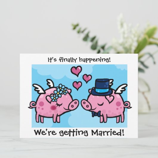 飛んでいる花嫁と花婿の結婚式の招待 招待状 (スタンド正面)