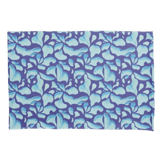 飛んでいる葉 |青い葉パターン 枕カバー (正面)