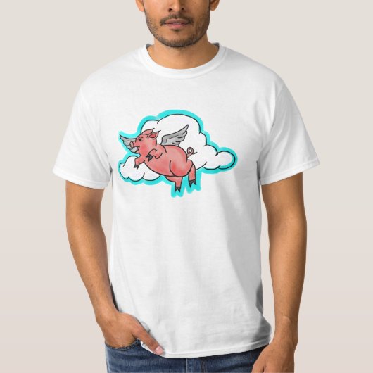 飛んでいる豚の男の値t tシャツ (正面)