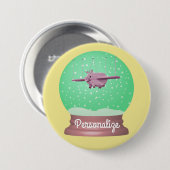 飛んでいる豚の雪の球 缶バッジ (正面&裏面)