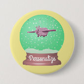 飛んでいる豚の雪の球 缶バッジ (正面)