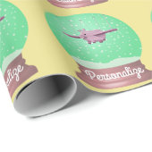 飛んでいる豚の雪の黄緑色 ラッピングペーパー (ロールコーナー)