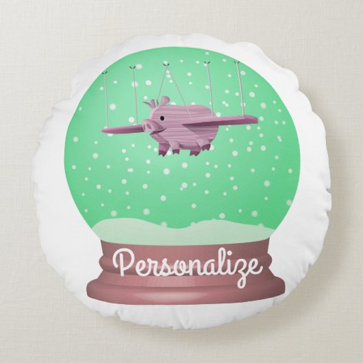 飛んでいる豚の雪 ラウンドクッション (正面)