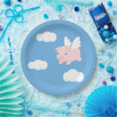 飛んでいる豚 – かわいい子豚 ペーパープレート (パーティー)