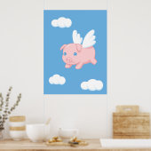 飛んでいる豚 – かわいい子豚 ポスター (キッチン)