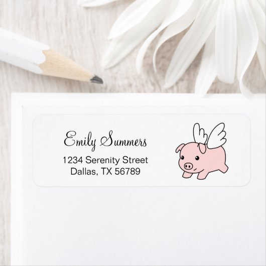 飛んでいる豚 – かわいい子豚 ラベル (インサイチュ)