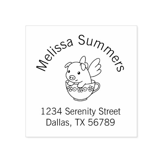 飛んでいる豚 – ティーカップアーチに翼を持つ子豚 ラバースタンプ (インプリント)