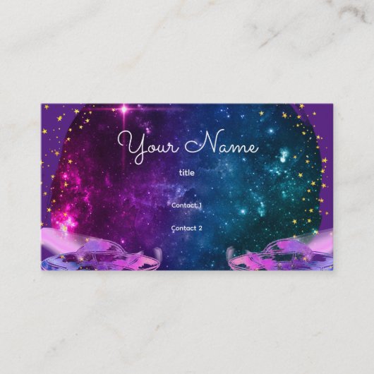飛んでいる銀河系の紫のソーサー芸術的 名刺 (正面)