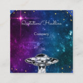 飛んでいる銀河系の紫色のソーサー芸術的 スクエア名刺 (裏面)