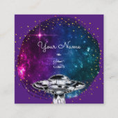 飛んでいる銀河系の紫色のソーサー芸術的 スクエア名刺 (正面)