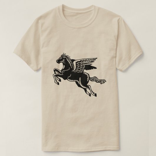 飛んでいる馬 – 白黒 Tシャツ (デザイン正面)