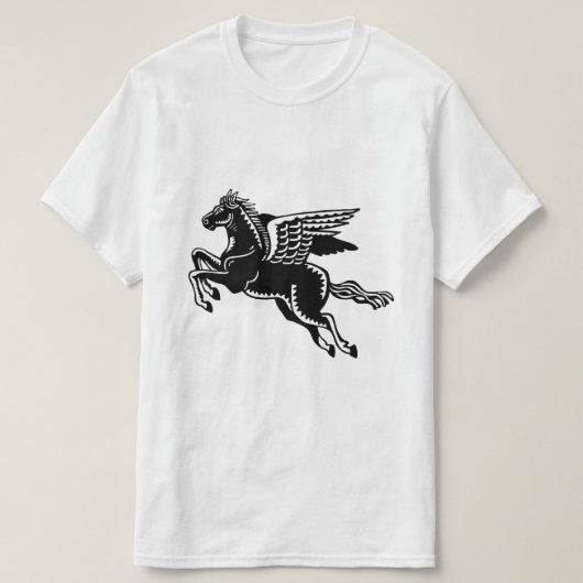 飛んでいる馬 – 白黒 Tシャツ (デザイン正面)