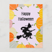 飛んでいる魔女オレン不気味ジのカボチャ シーズンポストカード (正面)