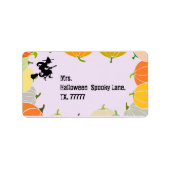飛んでいる魔女オレン不気味ジのカボチャ ラベル (正面)