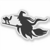 飛んでいる魔女シルエット シール (正面)