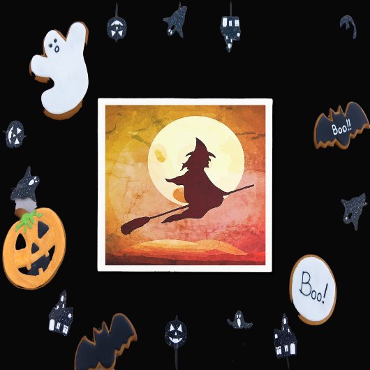 飛んでいる魔女 – オレンジ色の空 スタンダードカクテルナプキン